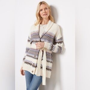 Evereve Mair Fair Isle Belted Knit Cardigan
